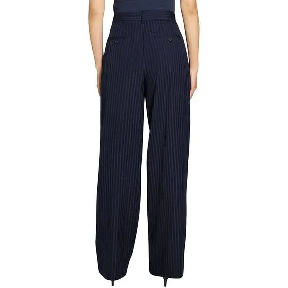 Theory WomensDouble-Pleat Linen-Blend Pant, Blue